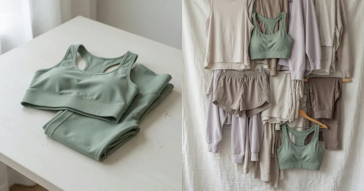 A buyer reading a fabric name, a compression label, and a size chart before a campaign still