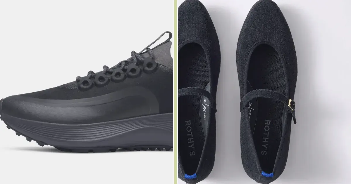 Washable knit shoes beside wool runners, with a cart shipping and final-sale checklist