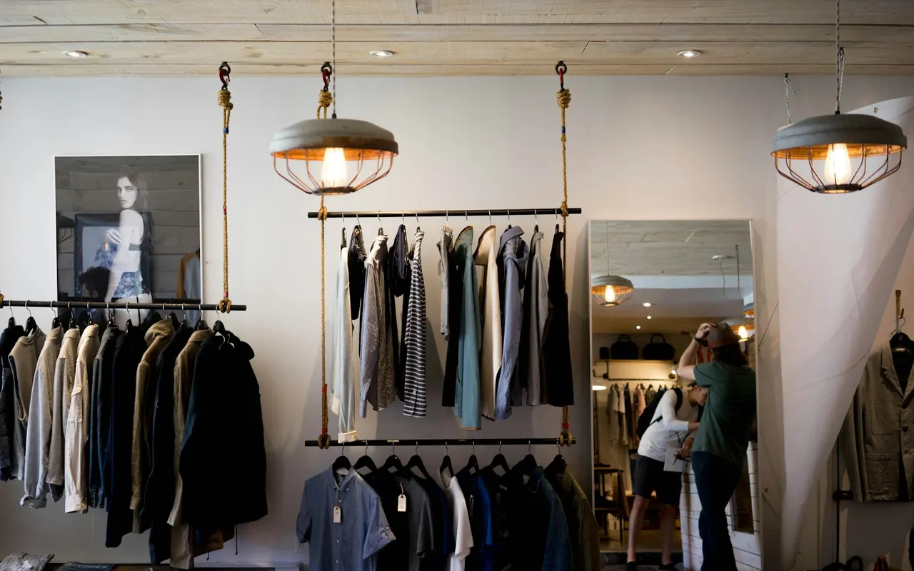 Apparel hanging in a retail clothing shop