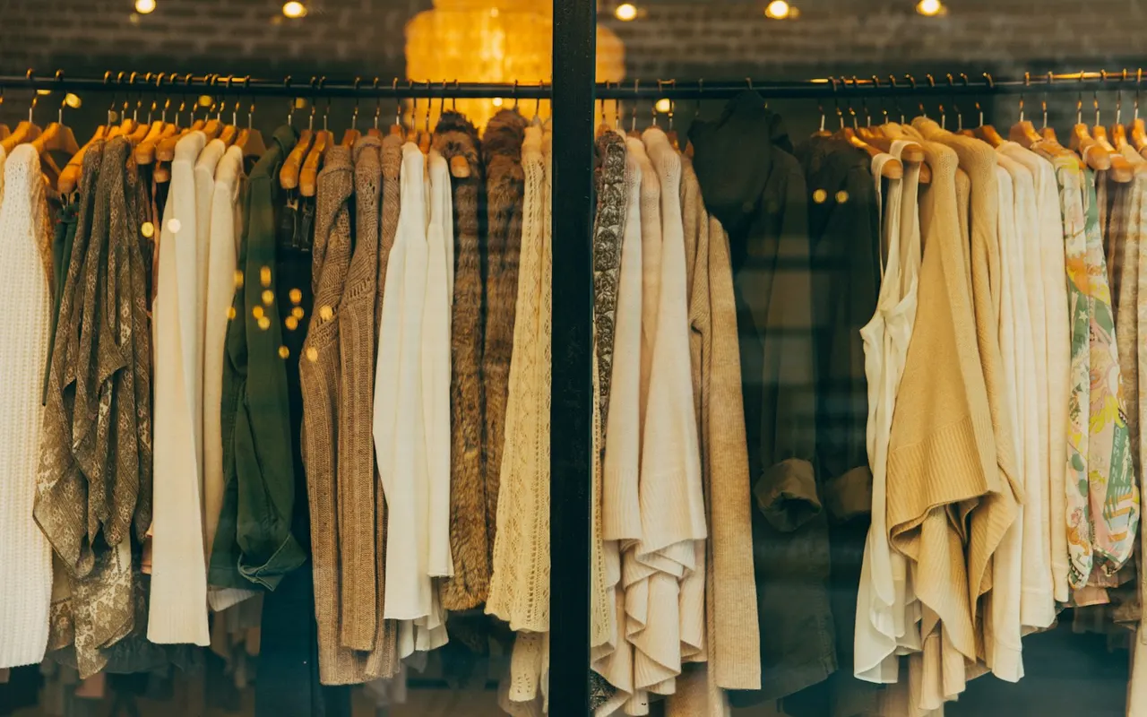 Racks of garments in a fashion boutique