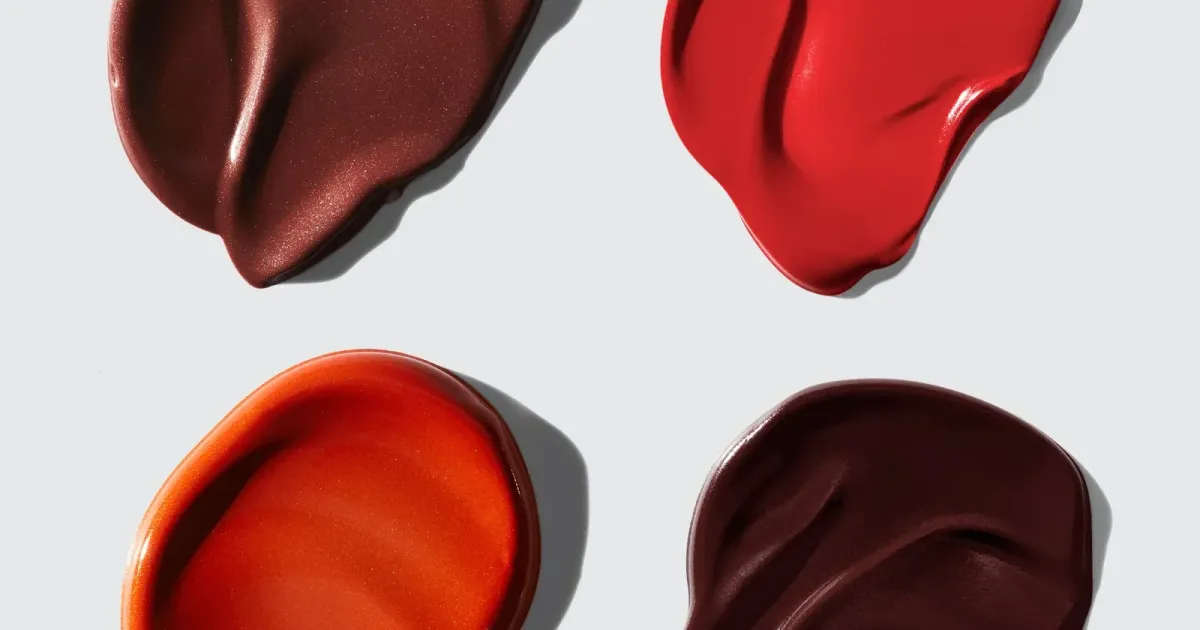 Cream and pigment swatches from a beauty storefront