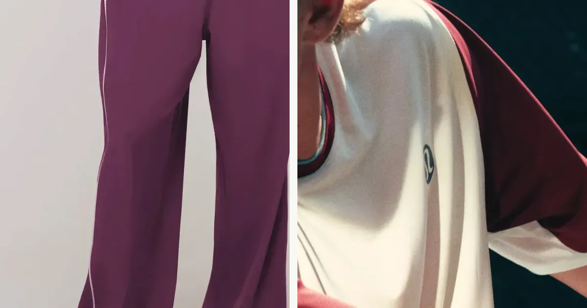 Training kits and fabric-named athletic pieces from Gymshark and lululemon storefronts
