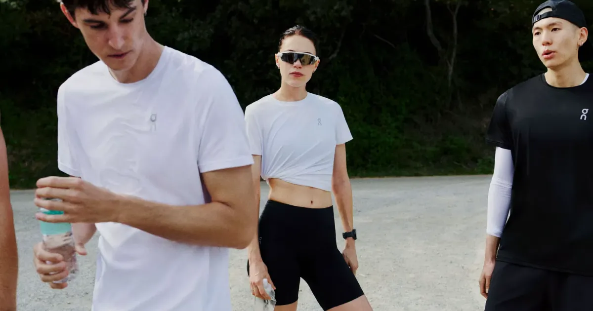 On running apparel photographed outdoors in official brand photography